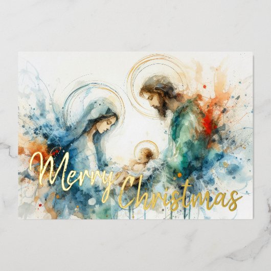 Waterverf Abstracte kerststal Folie Feestdagenkaart (Voorkant)