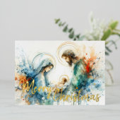 Waterverf Abstracte kerststal Folie Feestdagenkaart (Staand Voorkant)