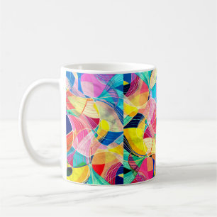 Waterverf abstracte kleurrijke achtergrond met fan koffiemok