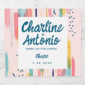 Waterverf Abstracte kleurrijke penseelbruiloft Sparkling Wijnetiket (Enkel label)