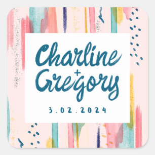 Waterverf Abstracte kleurrijke penseellijnen bruil Vierkante Sticker