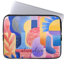 Waterverf Abstracte kleurrijke vormen met naam Laptop Sleeve