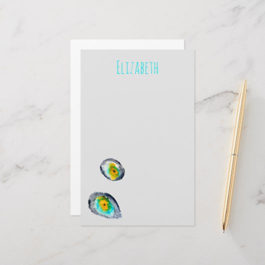 waterverf abstracte oesterschelpen briefpapier (Voorkant / Achterkant in situ)