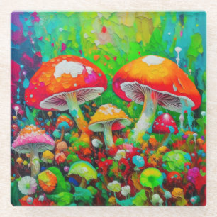 Waterverf Abstracte paddenstoelen Glazen Onderzetter