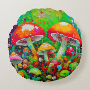 Waterverf Abstracte paddenstoelen Rond Kussen