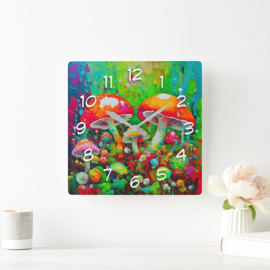 Waterverf Abstracte paddenstoelen Vierkante Klok (Huis)