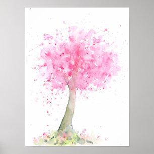 Waterverf Abstracte roze Cherry-boom Poster