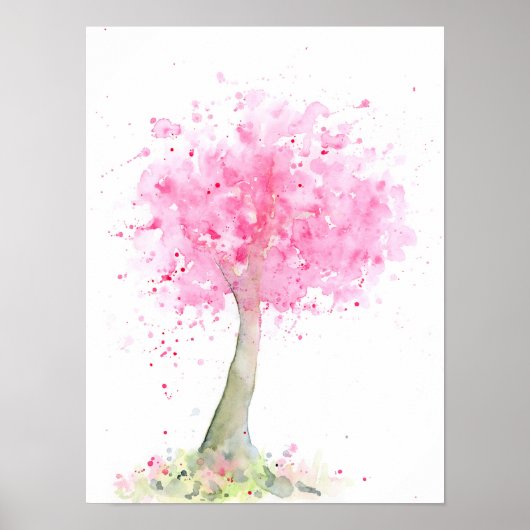Waterverf Abstracte roze Cherry-boom Poster (Voorkant)