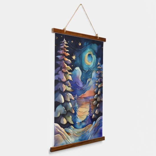 Waterverf Abstracte winterscène Kerst Hangend Wandkleed (Gebogen)