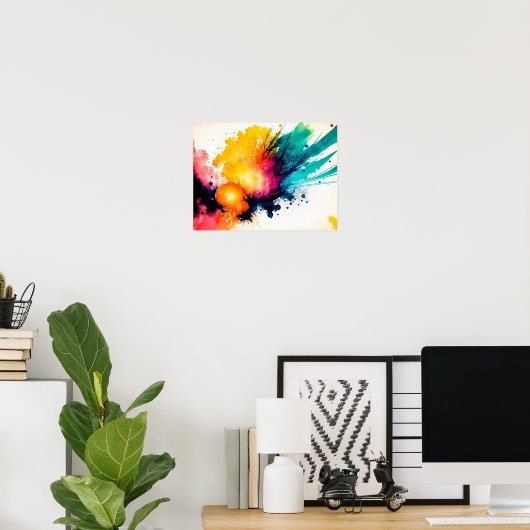 Waterverf achtergrond met zon en splash poster (Thuiskantoor)