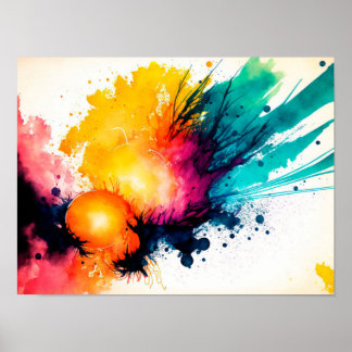 Waterverf achtergrond met zon en splash poster