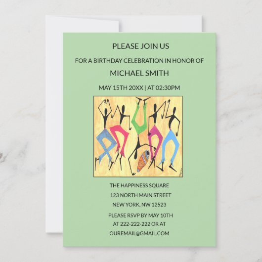 Waterverf, acrobatische dansviering verjaardag kaart (Voorkant)