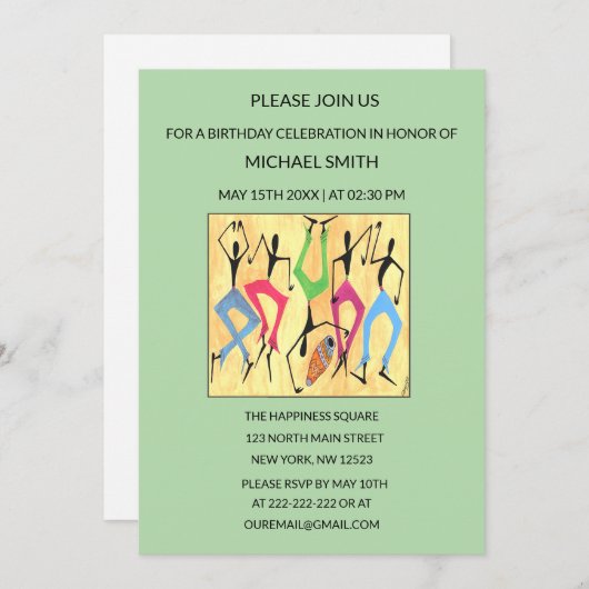 Waterverf, acrobatische dansviering verjaardag kaart (Voorkant / Achterkant)