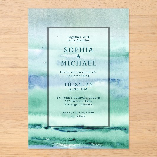 Waterverf Acryl bruiloft uitnodiging Sjabloon Acryl Uitnodigingen (Voorkant)