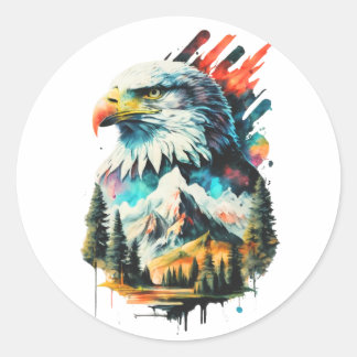 Waterverf Adelaar & Berglandschap Kunst Ronde Sticker