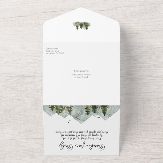 Waterverf Adventure Forest Baby shower All In One Uitnodiging (Buitenkant)