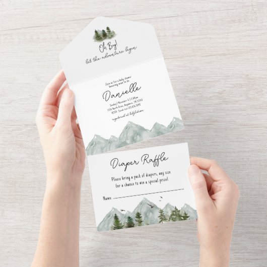 Waterverf Adventure Forest Baby shower All In One Uitnodiging (Afscheurbaar)