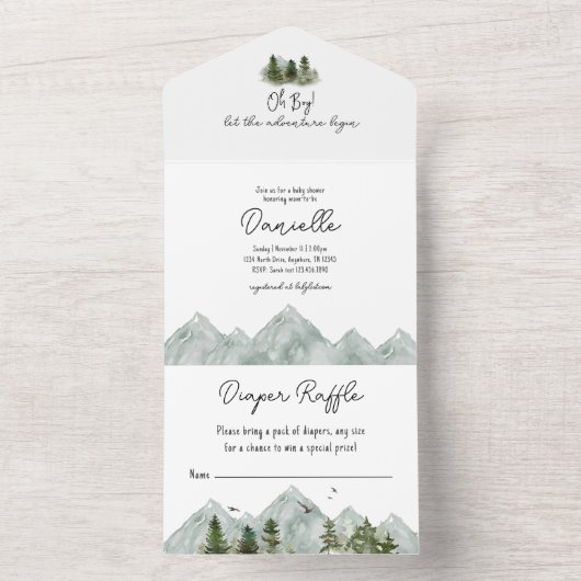 Waterverf Adventure Forest Baby shower All In One Uitnodiging (Binnen)