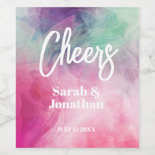 Waterverf Aesthetisch Abstract Roze Paars huwelijk Wijn Etiket (Enkel label)