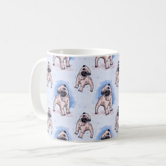 Waterverf afdrukken, Pug Dog, een Pug Mok (Voorkant links)