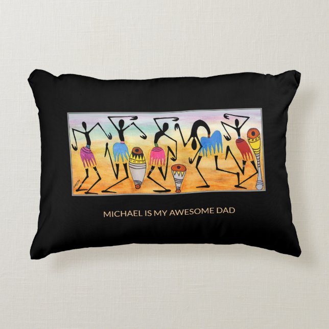 Waterverf, African Art Heart Warming Dance Accent Kussen (Voorkant)