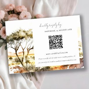 Waterverf Afrikaans Landschap Bruiloft RSVP QR Cod Informatiekaartje
