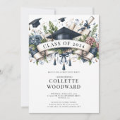 Waterverf Afstudeer Bloemen Banner Afstudeerfeest Kaart (Voorkant)