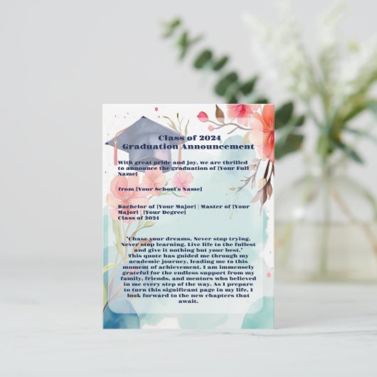 Waterverf Afstuderen Aankondiging Briefkaart (Staand voorkant)