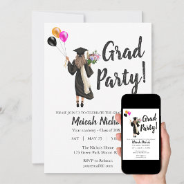 Waterverf Afstuderen Modern Trendy Girl Invite Kaart