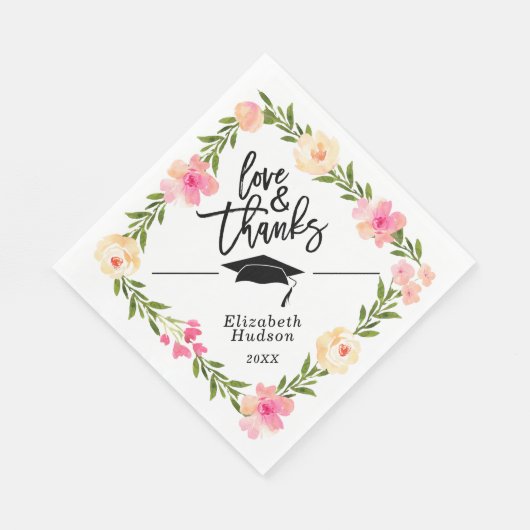 Waterverf - Afstuderen van Floral Script Love & Be Servet (Hoek)