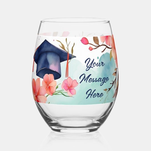 Waterverf Afstuderen viering Wijnglas Zonder Voet (Voorkant)