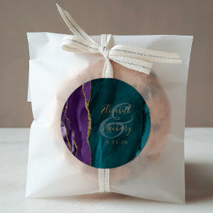 Waterverf Agaat Script Paarse Gouden Blauwgroen Hu Ronde Sticker