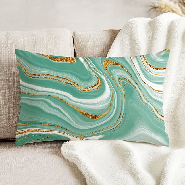 Waterverf Agate Mint Green Gold Faux Glitter Accent Kussen (Creator heeft geüpload)