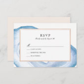 Waterverf Agate Slice RSVP-kaart | Blauw RSVP Kaartje (Voorkant / Achterkant)