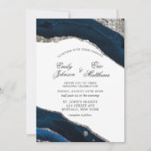 Waterverf Agate Wedding bij Navy en Silver Kaart (Voorkant)
