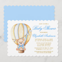 Waterverf Air Balloon Teddy Bear Blue Baby shower