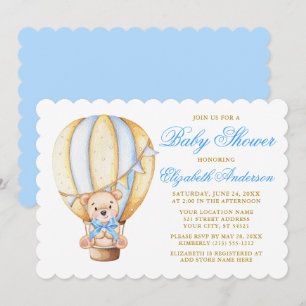 Waterverf Air Balloon Teddy Bear Blue Baby shower Kaart
