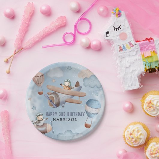 Waterverf Airplane Aviation Boy Birthday Party P Papieren Bordje (Feest)