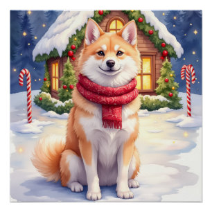 Waterverf Akita Gebruiksaanwijzing Kersthuis Kerst Perfect Poster