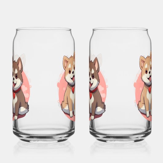 Waterverf Akita Puppies Blikvorm Glas (Rechts)