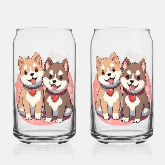 Waterverf Akita Puppies Blikvorm Glas (Achterkant)