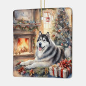 Waterverf Alaskan Malamute - Kerstscene Keramisch Ornament (Links)