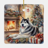 Waterverf Alaskan Malamute - Kerstscene Keramisch Ornament (Achterkant)