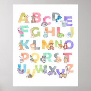 Waterverf Alfabet Animals Poster