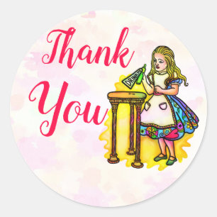  Waterverf Alice in Wonderland Bedankt Ronde Sticker