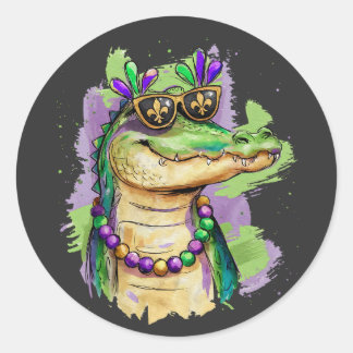Waterverf alligator zonnebril viert Mardi Gras Ronde Sticker