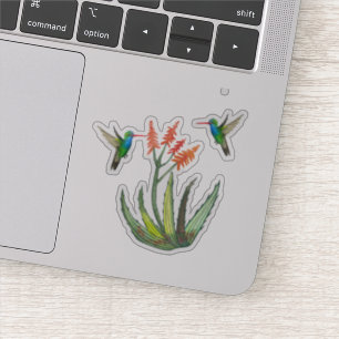 Waterverf Aloe Vera Succulent Hummingbird Blooms Sticker
