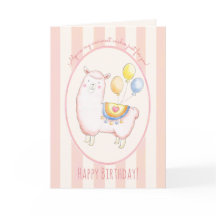 Waterverf Alpaca met Ballon Roze Verjaardag