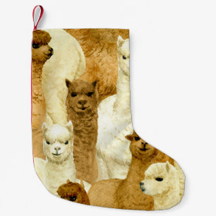 Waterverf alpaca's, naadloze handgetekende achterg kleine kerstsok
