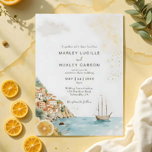 Waterverf Amalfi Coast Italiaans zomerhuwelijk Kaart
